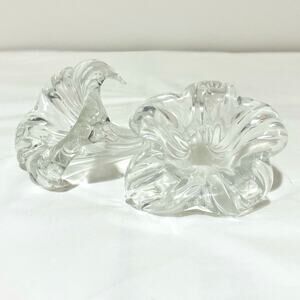 Clear Art Glass Flower Two Handmade Blown Large Textured Shapely Floral Stems